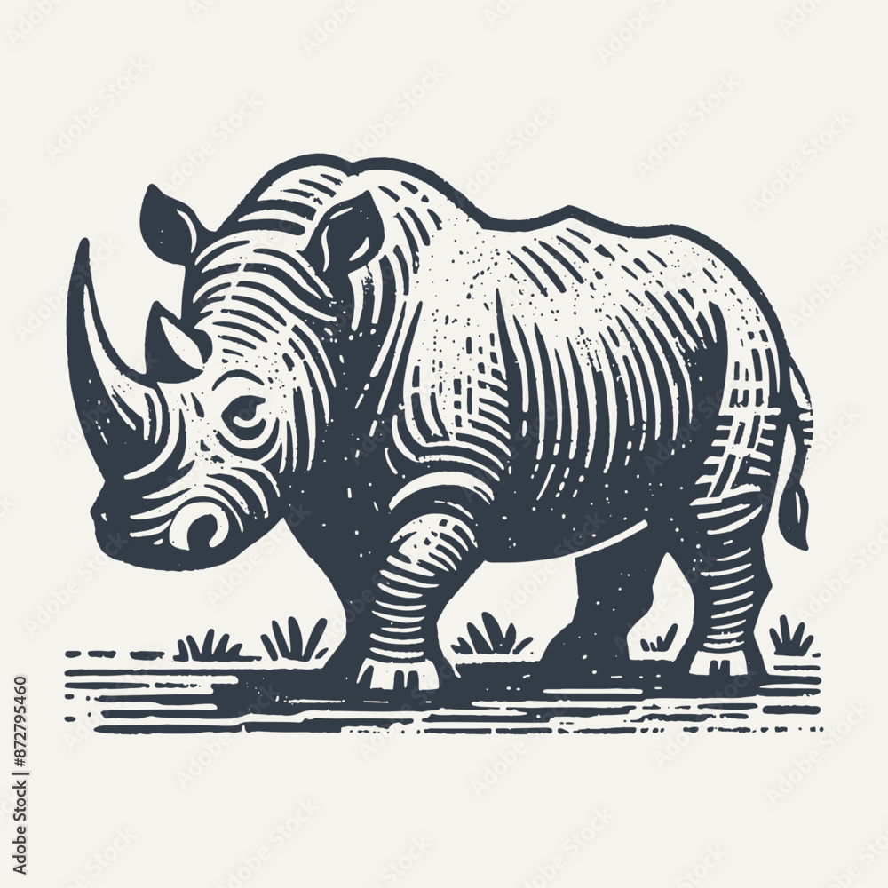 Rhino. Rough wood block print style vector illustration. Rhino. Rough wood block print style vector illustration.