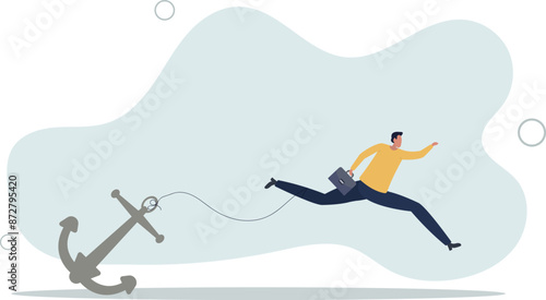 Freedom, relief or escape from bad habit, psychology anchoring effect or cut heavy burden to growing more concept.flat design.illustration with people.