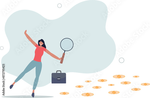 Searching for investment opportunity, financial success or salary raise, inspect way to make profit and earning concept.flat design.illustration with people.