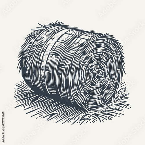 Rolled Hay. Vintage woodcut engraving style vector illustration.