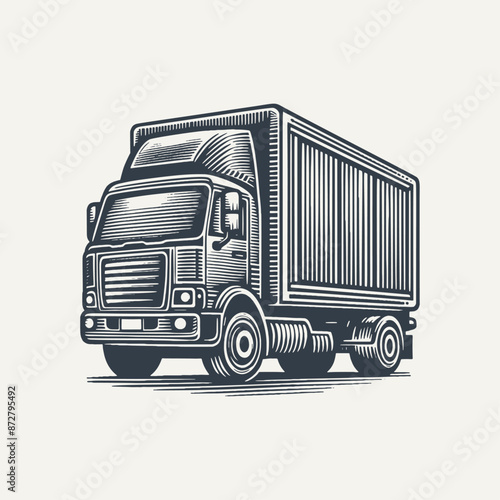 Shipping Truck. Vintage woodcut engraving style vector illustration.