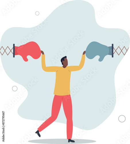 Conflict management, leadership skill to compromise and solving argument problem, negotiation or stop fighting concept.flat design.illustration with people.