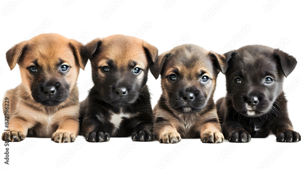 Obraz premium Dog cute puppies in a row isolated on transparent background 