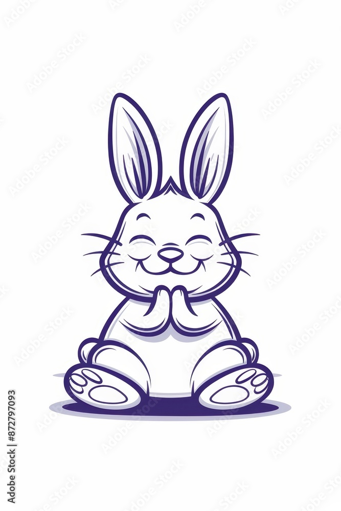 Fototapeta premium A rabbit seated on the floor, hands folded in front