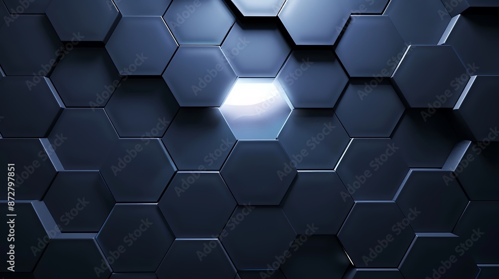 A dark navy hexagonal backdrop with a glowing white center, showcasing a minimalist design with a smooth 3D rendering A dark navy hexagonal backdrop with a glowing white center, showcasing a minimalist design with a smooth 3D rendering