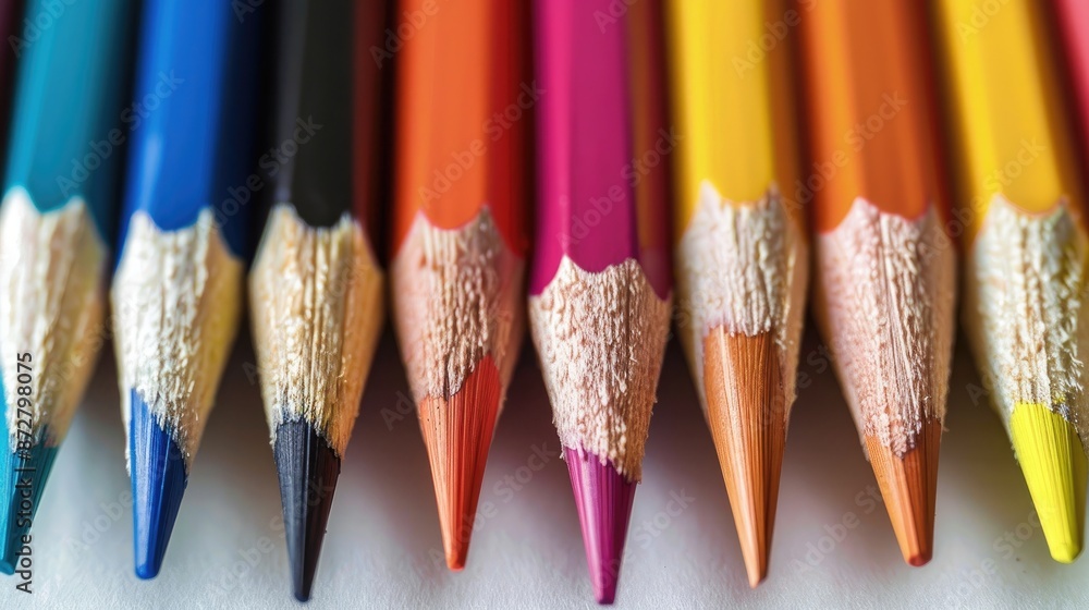 Vibrant sharp pencils on a white surface