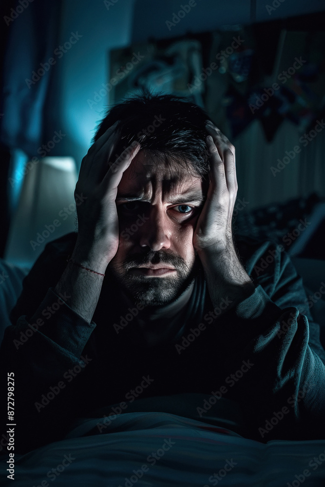 Fototapeta premium Sleepless man suffering from insomnia or stress
