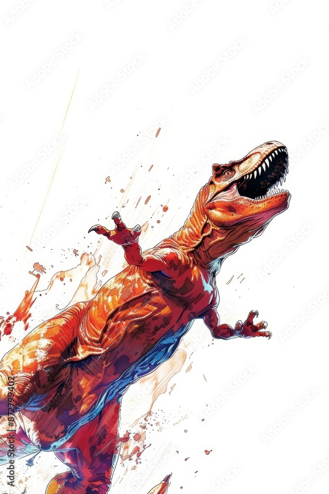 Obraz premium A painting of a lizard with an open mouth and part of its body concealed by paint splatters