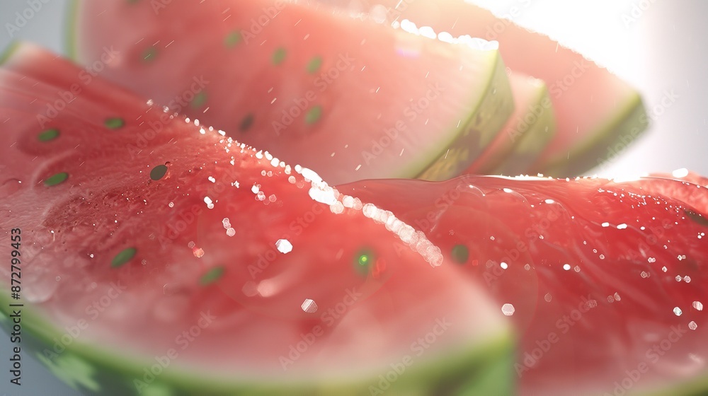 Sliced Watermelon: Summer Vibe with Bright Light and Fresh Droplets Sliced Watermelon: Summer Vibe with Bright Light and Fresh Droplets