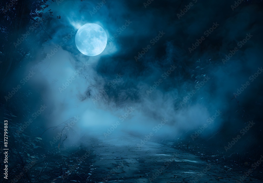 Moonlight Road Through Foggy Forest Moonlight Road Through Foggy Forest