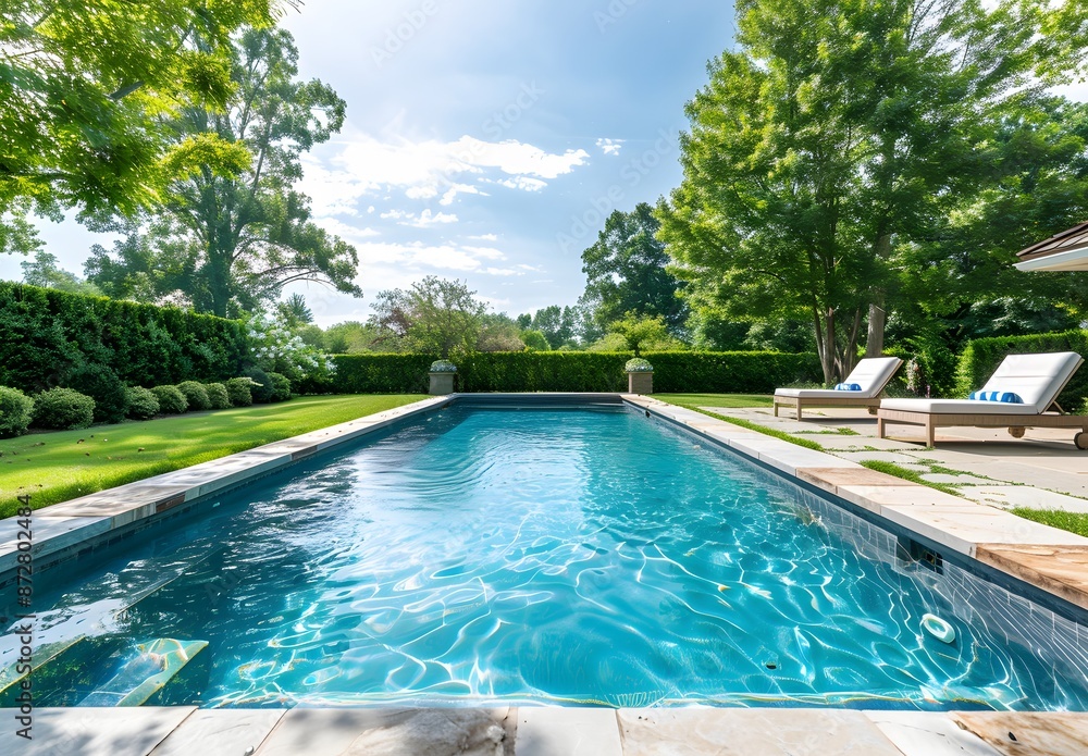 Luxury Backyard Pool with Lounge Chairs Luxury Backyard Pool with Lounge Chairs