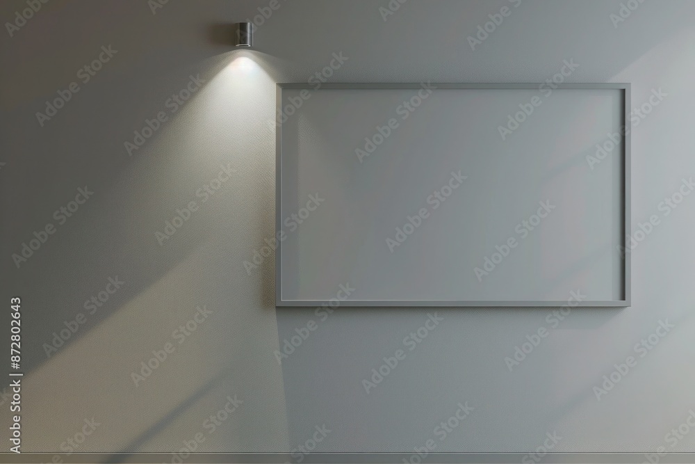 A single frame on a light grey wall, under a soft spotlight, creating a minimalist and serene focal point in A single frame on a light grey wall, under a soft spotlight, creating a minimalist and serene focal point in