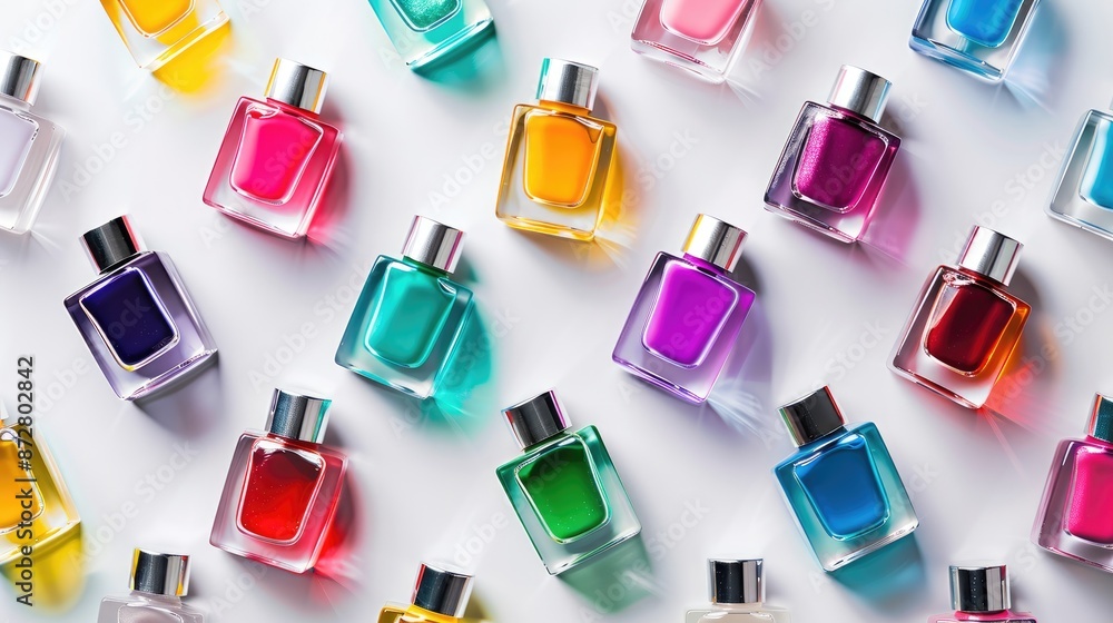 Collection of nail polish bottles in different colors on a white background Collection of nail polish bottles in different colors on a white background