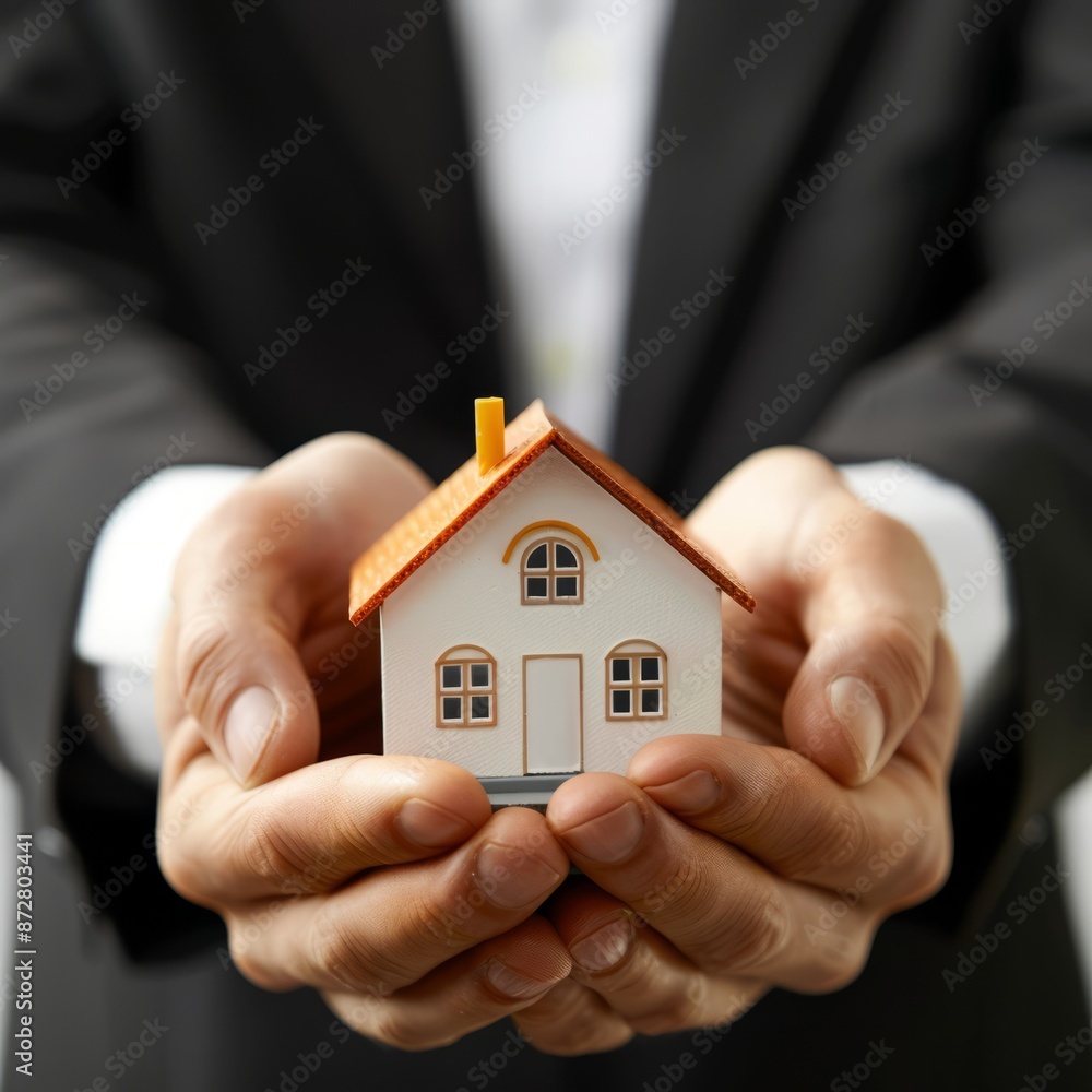 Person Holding Small House in Hands Person Holding Small House in Hands