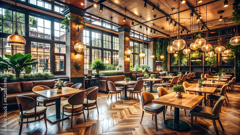 Naklejka premium Modern Event Space and Cafe Interior with Natural Light