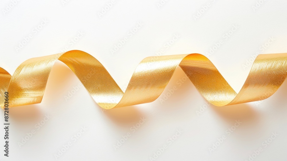 Shiny gold ribbon against white backdrop Shiny gold ribbon against white backdrop