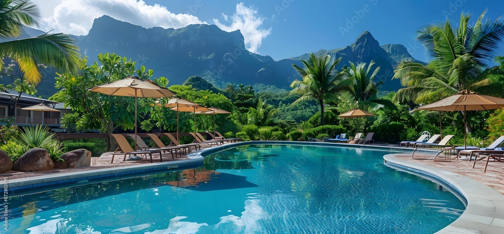 Obraz premium Luxurious Poolside Resort with Mountain Views