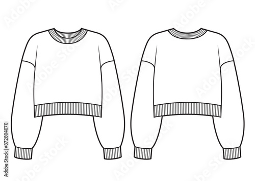 Women's cropped sweatshirt with ribbing at neckline cuffs and hem
