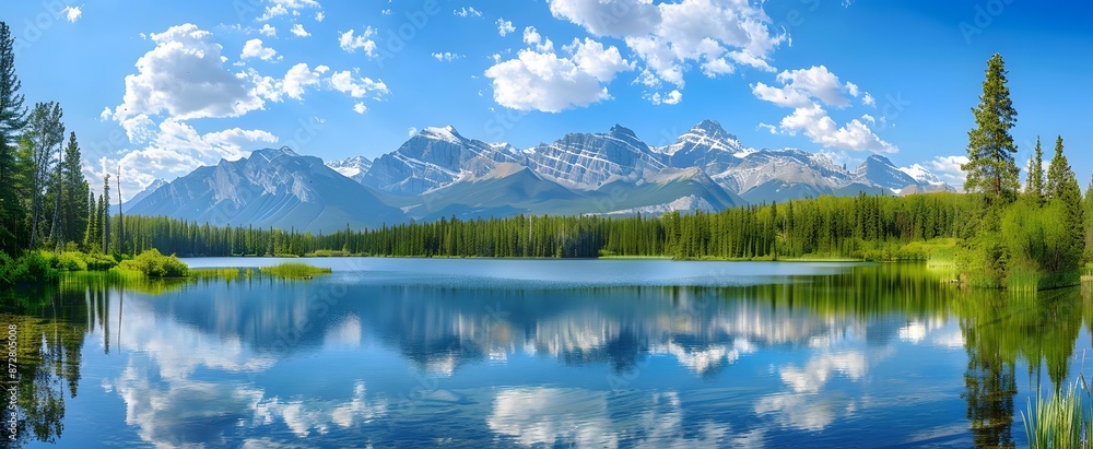 Fototapeta premium Panoramic Canadian Lake With Mountain Reflection