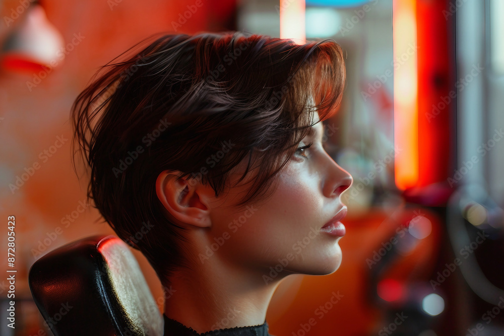 Hairdresser salon room interior, hair specialist making hairdo hairstyle to client, Generative AI Hairdresser salon room interior, hair specialist making hairdo hairstyle to client, Generative AI