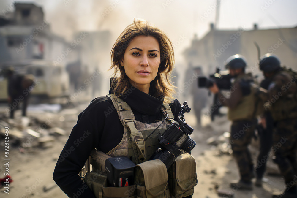 Professional reporter journalist in front of camera making breaking news reportage Generative AI picture Professional reporter journalist in front of camera making breaking news reportage Generative AI picture