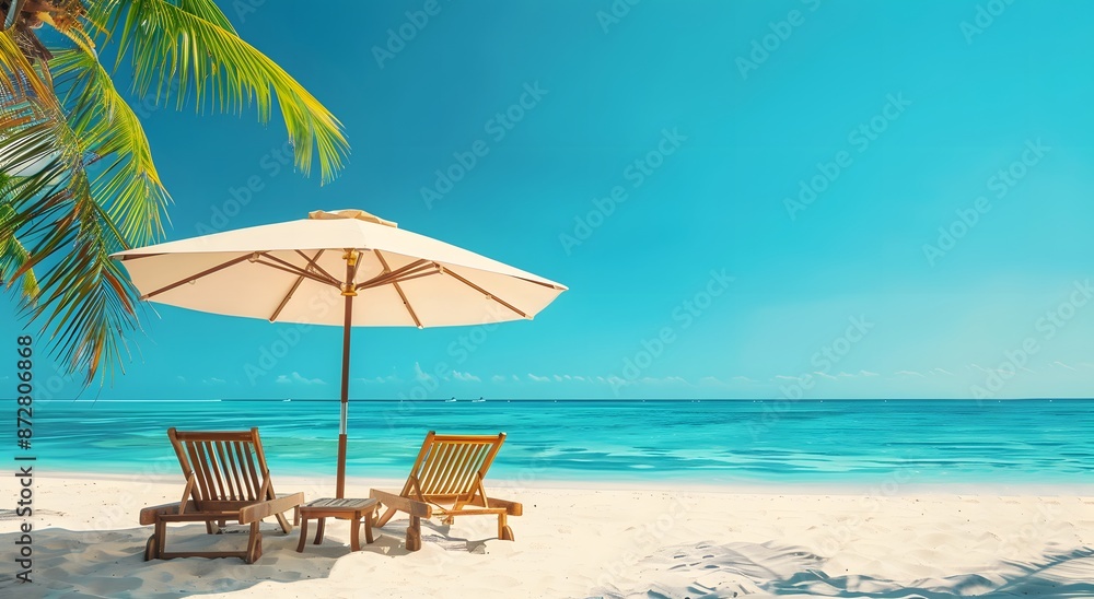 Fototapeta premium Tropical Beach Chairs Under Umbrella