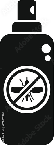 Black and white icon of a mosquito repellent spray bottle, indicating protection against mosquito bites