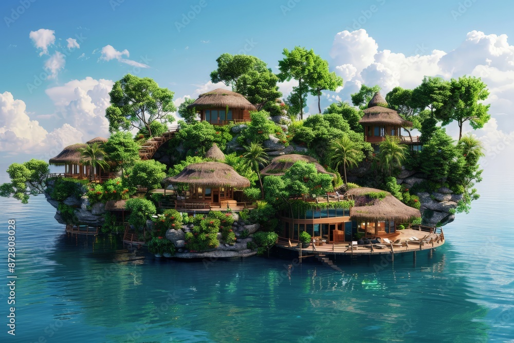 Obraz premium Tropical Island Resort with Cabanas.