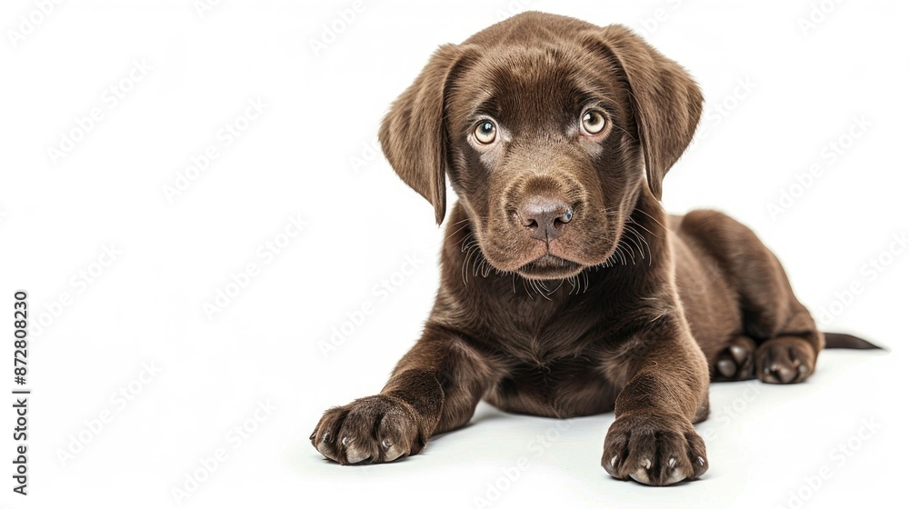 Chocolate Labrador puppy 20 week old posed against white background Chocolate Labrador puppy 20 week old posed against white background