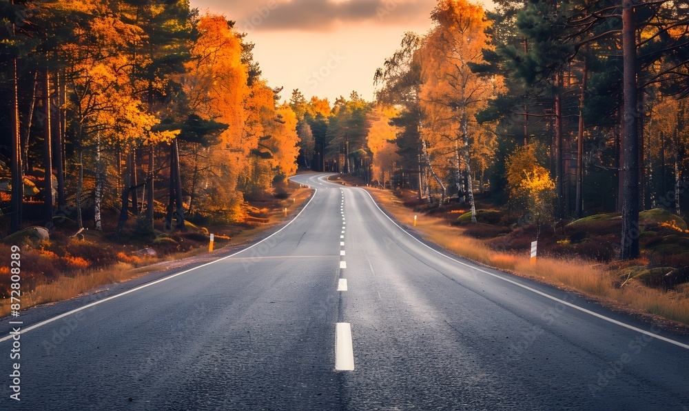 Autumn Road Through Scandinavian Forest Autumn Road Through Scandinavian Forest