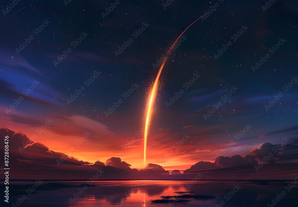 Night Sky Rocket Launch with Orange Trail Night Sky Rocket Launch with Orange Trail
