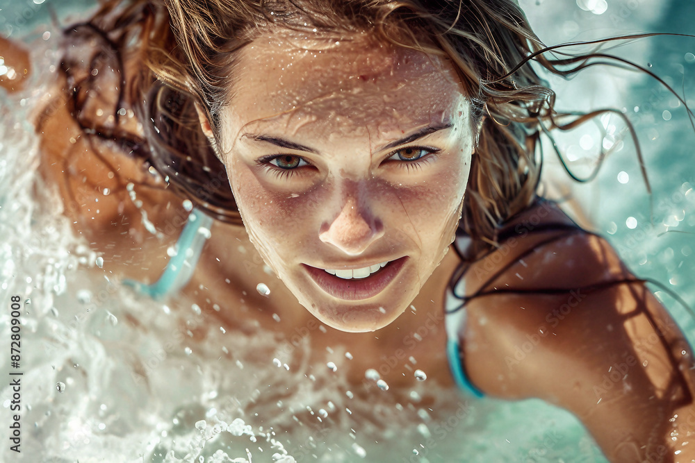 Hot summer day with beloved hobby, man woman child pet surfing catching waves sea ocean Generative AI Hot summer day with beloved hobby, man woman child pet surfing catching waves sea ocean Generative AI