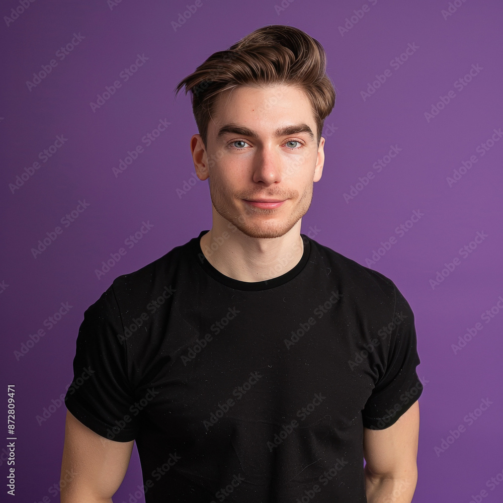young handsome man standing on purple background young handsome man standing on purple background