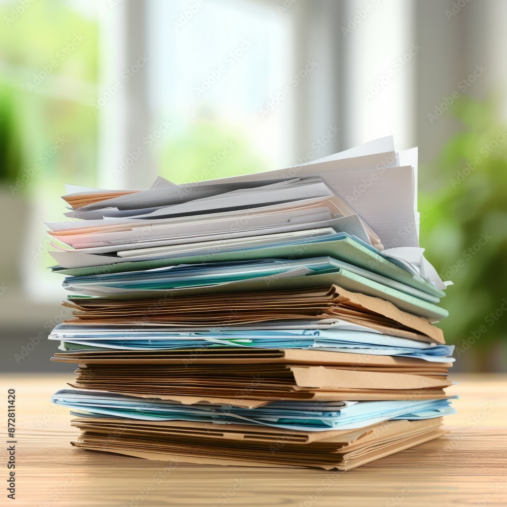 Stack of Papers on Wooden Table Stack of Papers on Wooden Table