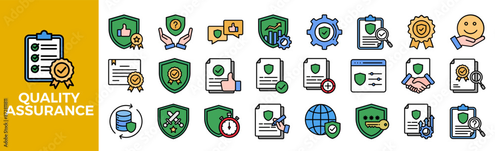 Quality Assurance Icon Set For Design Elements, control, quality, business, management, concept Quality Assurance Icon Set For Design Elements, control, quality, business, management, concept