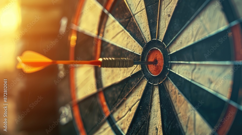 Selective focus on dart hitting target s center a competitive organizational potential leader in business Selective focus on dart hitting target s center a competitive organizational potential leader in business