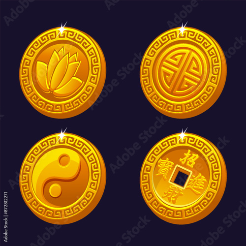 Blessing Golden coins represent good luck or fortune. Chinese Symbols for Luck.