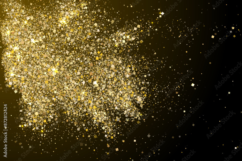 Golden glitter fireworks explosion christmas abstract background. Shimmer grains illustration. Festive golden sparkle background. Glitter border frame. Black and gold vector dust for christmas cards Golden glitter fireworks explosion christmas abstract background. Shimmer grains illustration. Festive golden sparkle background. Glitter border frame. Black and gold vector dust for christmas cards