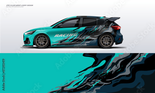 car wrap livery design Hatchback racing wrap decal or livery design.	