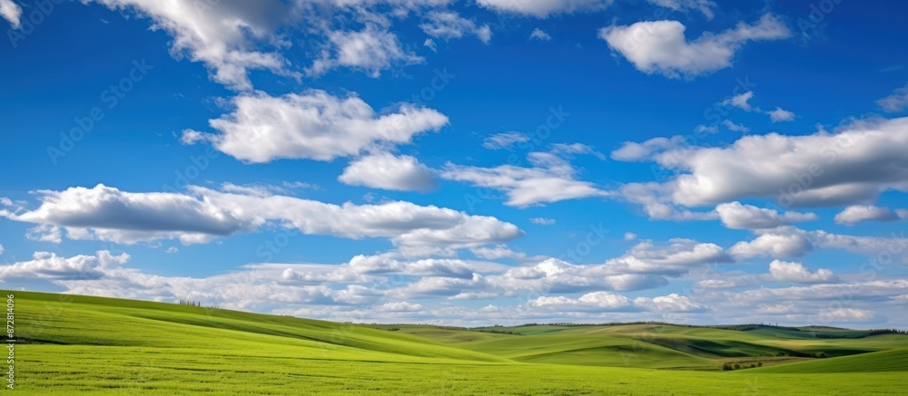 Obraz premium Rolling Green Hills Under a Blue Sky with Puffy Clouds