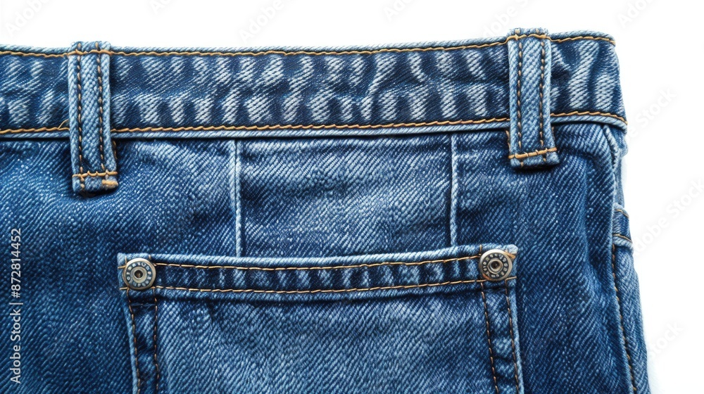 Blue denim jeans back pocket isolated on white background Blue denim jeans back pocket isolated on white background