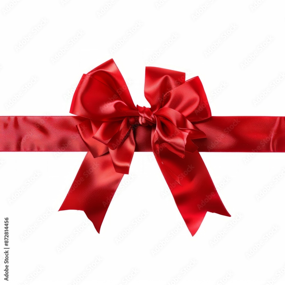 Fototapeta premium Red Ribbon With Bow on White Background