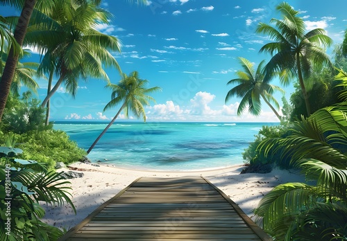 Tropical Paradise Beach with Wooden Deck