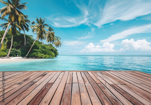 Tropical Island Beach with Wooden Deck