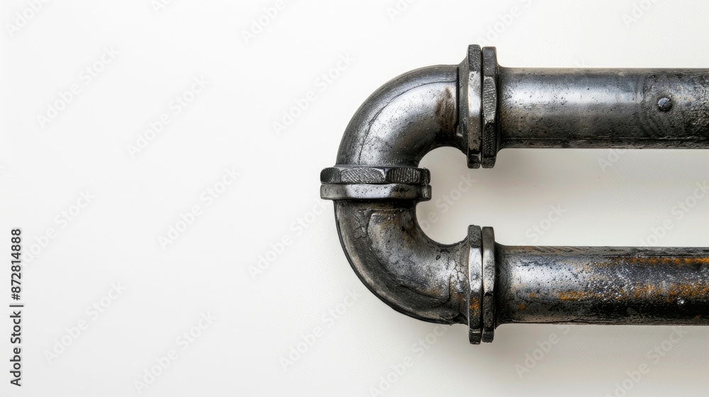 A single water pipe section on a white backdrop with space for text A single water pipe section on a white backdrop with space for text