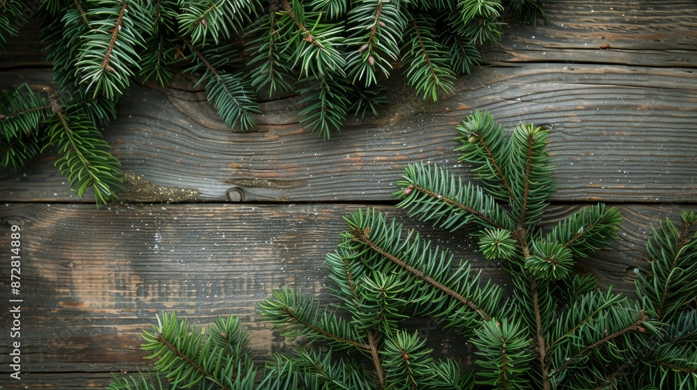 Fir tree branch on wood background for Christmas Fir tree branch on wood background for Christmas