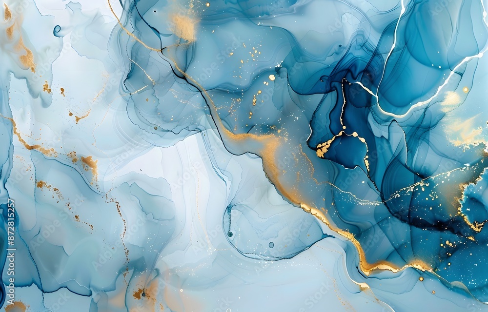 Abstract Blue & White Marble Alcohol Ink with Gold Lines Abstract Blue & White Marble Alcohol Ink with Gold Lines
