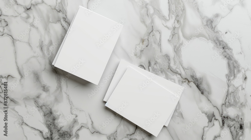 Mockup copy space on blank paper cards over marble and white background Top view brand concept Mockup copy space on blank paper cards over marble and white background Top view brand concept