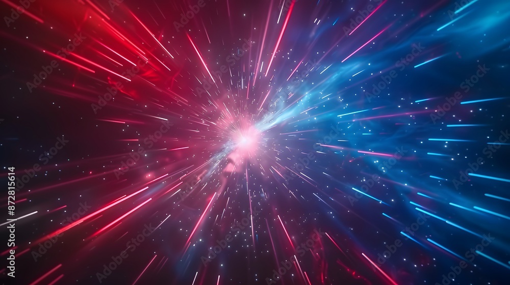 Naklejka premium Abstract Space Tunnel with Red and Blue Light Streaks