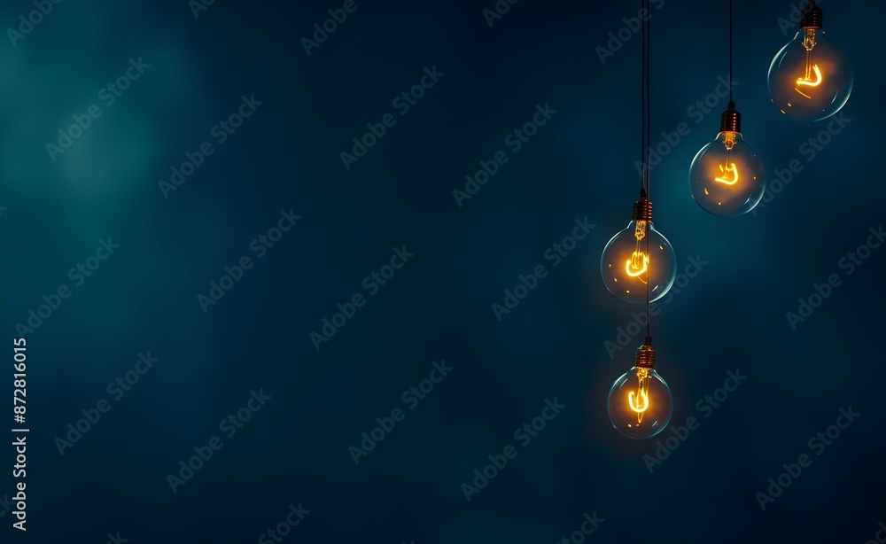 Dark Blue Background with Hanging Light Bulbs Dark Blue Background with Hanging Light Bulbs